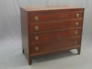 A Georgian style mahogany chest of 4 long drawers, raised on bracket feet 42"