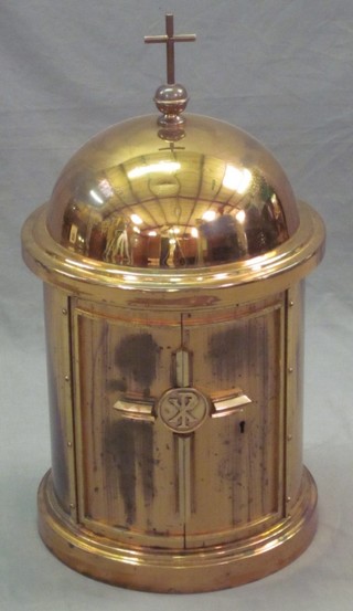 A  domed brass Blessed Sacrament Tabernacle 21", complete with key