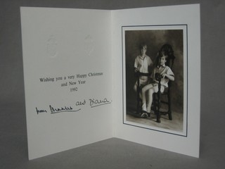 A 1992 Prince  and Princess of Wales Christmas card signed Charles and Diana 