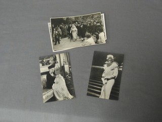 2 black and white photographs of HM Queen Mary, signed and dated 1945 and 1948 together with 2 black and white photographs of Queen Mary on Royal Walkabout and 1 other with Queen Mary and a couple