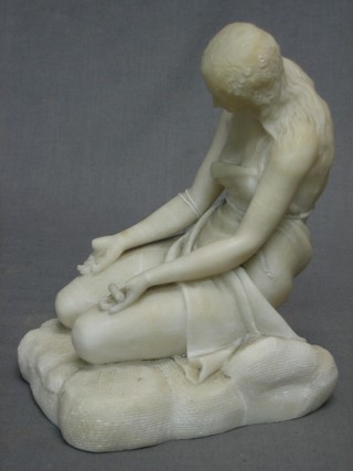 A Victorian carved marble figure of a seated lady (hands f) 8"