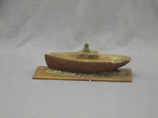 An Art Deco wooden table lamp in the form of a yacht 15"