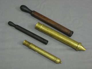 A Nesthill Royal Patent brass and wooden painted grease gun 12", together with  1 other 9"