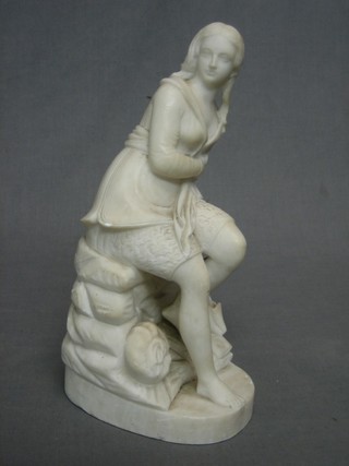A Victorian carved marble figure of a seated girl 11" (some chips)