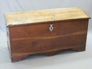 A Continental elm, dome shaped coffer with iron handles 48" (key in office)
