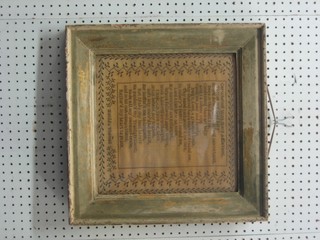 A Victorian stitch work sampler with motto by Matilda Thomas 12" x 12" (some light staining and small hole)