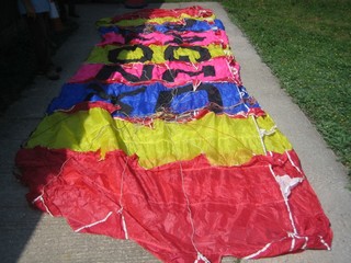 A modern multi-coloured parachute