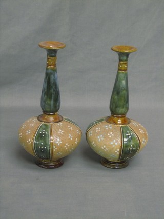 A pair of Royal Doulton green glazed club shaped vases, the base marked Royal Doulton 3831, incised FJ 9" (1f)