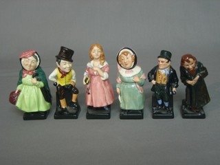 6 various Royal Doulton Dickensian figures - Fagin, Bill Sykes, Mrs Bumble, Sarey Gamp, Little Nell and Sam Weller