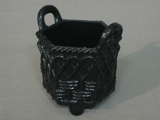 A Victorian 6 sided slag glass vase in the form of a basket 2 1/2"