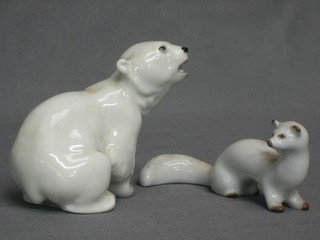 A Soviet Russian figure of a seated Polar Bear and a do. Stoat 5"