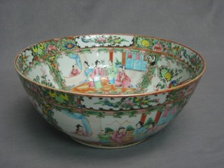 A 19th Century circular Canton porcelain bowl decorated courtly figures 11 1/2"