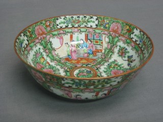 A late 19th Century Canton famille rose porcelain circular bowl, decorated courtly figures 8"
