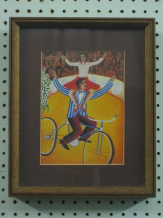 After John August Swanson, a coloured print "Circus Cyclist" 7" x 5"