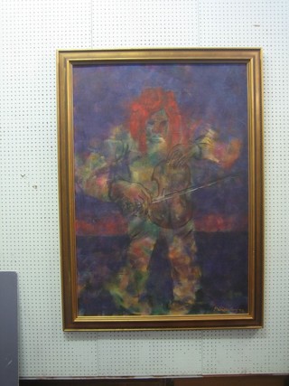 Phillip Perty?, impressionist oil on board "The Violinist" 47" x 32"