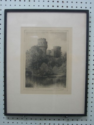 An etching "Warwick Castle" 10" x 7" indistinctly signed to bottom right hand corner