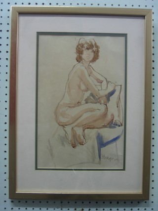 Stringer, watercolour drawing "Seated Naked Lady" 13 1/2" x 9"