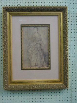 After Gainsborough, a Victorian Albert Museum monochrome print "Portrait of a Lady" 11" x 7"