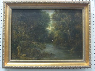 Oil on board "Rural Scene with River" monogrammed RS 10" x 14"