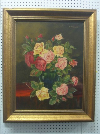 H Muller, oil on canvas still life study "Roses" 21" x 16"