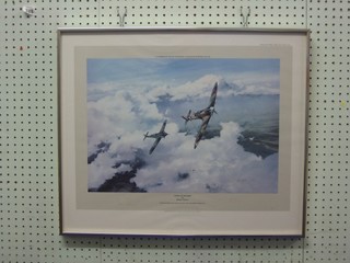 After Robert Taylor, a coloured print "Duel of Eagles" signed by Douglas Bada and Adolf Gralland  13" x 18"