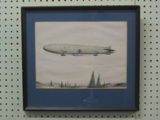 Watercolour drawing "Imperial German Zeppelin" monogrammed STO 8" x 11"