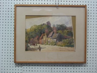 Watercolour drawing "Bramber High Street? with Castle in Distance" 9" x 13"