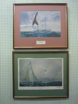 After Peter Hodge, 2 coloured prints "Rowena and Donald Searle" The London sailing project 11" x 18"