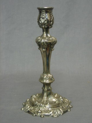 A Rococo style silver plated candlestick 10"