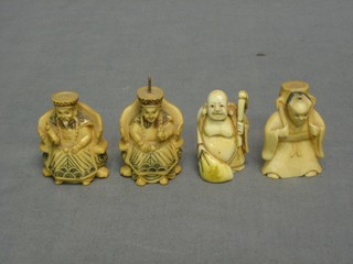 A carved netsuke in the form of a standing man 2" and 3 other figures