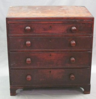 A Georgian mahogany chest fitted a brushing slide above 4 long drawers with tore handles, raised on bracket feet 33"