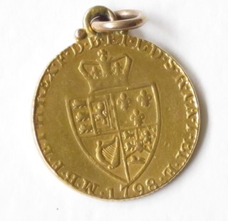 A George III 1798 spade guinea mounted as a pendant