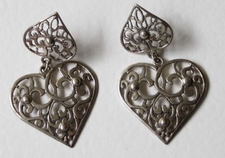 A pair of silver filigree drop earrings