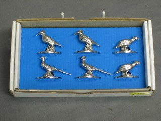 6 silver plated place card holders in the form of game birds