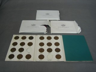 A collectors folder of British pennies, a 1970 set of British Proof coins, a 1971 ditto and a Ceylon 1971 proof set of coins