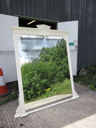 A Victorian rectangular plate over mantel mirror contained in a white painted frame 70" x 57"