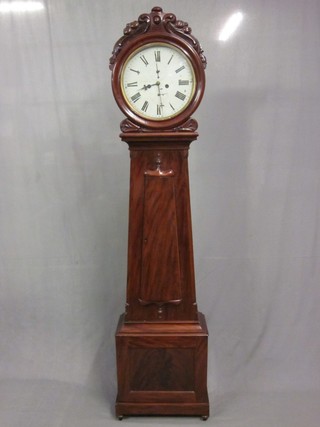 An 18th/19th Century Scots 8 day longcase clock, the 13" circular dial with minute indicator and calendar hand marked James Talbot of Glasgow, contained in a mahogany case 82"