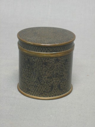A Japanese black ground cloisonne enamelled cylindrical jar and cover 3 1/2"