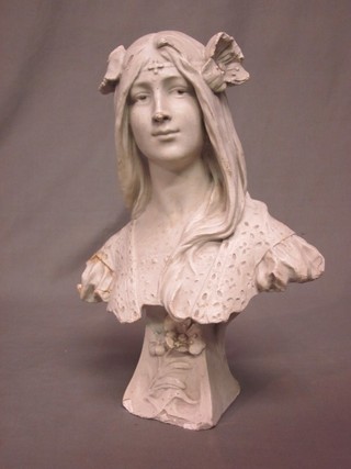 An Art Nouveau style head and shoulders portrait bust of  a lady 15" (heavily f and r)