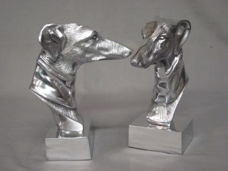A cast aluminium head and shoulders portrait bust of greyhounds 