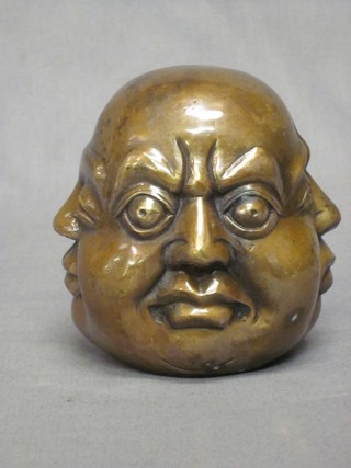 A modern bronze figure of a Buddhas head 5"