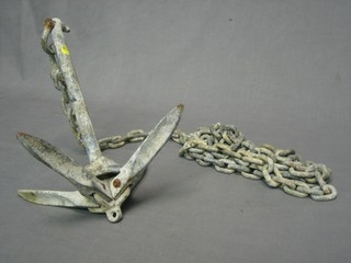 A metal grapple anchor and chain