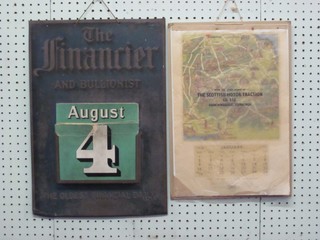 A 1938 S.M.T Services calendar, together  a pressed metal perpetual calendar - The Financier and The Bullionist