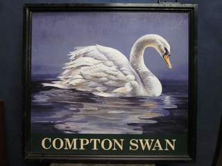 A wooden painted double sided pub sign for Compton Swan 36"