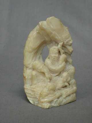 An Eastern carved stone figure group 4"