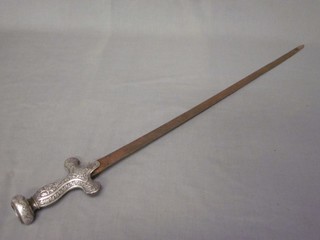 An Eastern double bladed sword with 24" blade and embossed "silver" grip