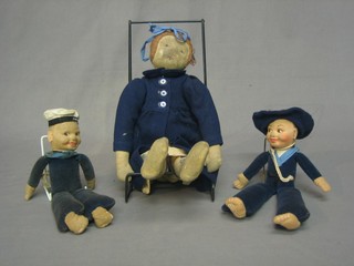 2 Nora Welling  style felt dolls in the form of Sailors and a felt doll in the form of a girl