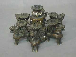 An Eastern bronze 7 light candelabrum supported by figures of Dogs of Fo 9"