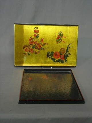 A rectangular Eastern lacquered tea tray 16" and 1 other 12"
