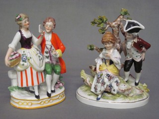 A 20th Century Continental arbour porcelain figure group - The Love Letter, the base with stylised S mark 6" together with a similar figure marked German